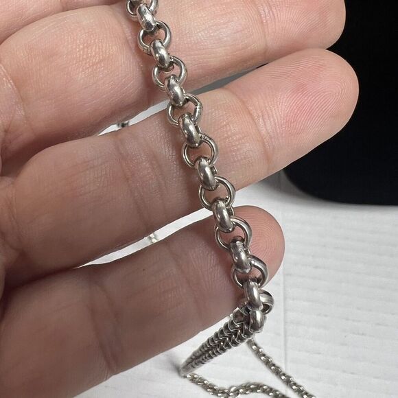 Samkas Wear | Jewelry | Samkas Wear Heavy Silver Plated Rolo  SAMKAS WEAR Heavy Silver Plated Rolo Chain Necklace 32 Inch Chain New Real Pearl